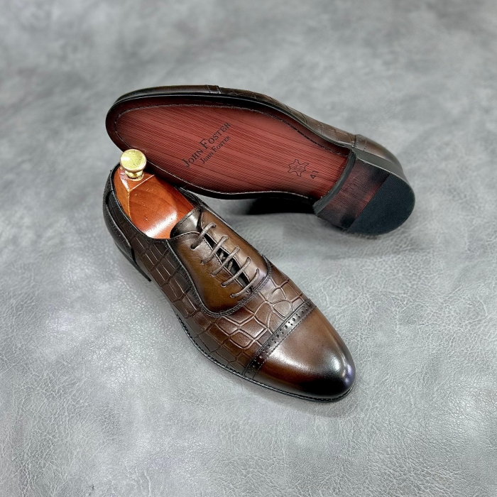 RIC-2Z25 Coffee laced oxford wet look official leather shoes with durable leather and rubber soles size 40 - 45