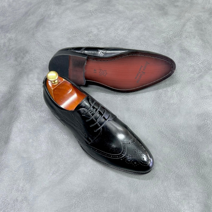 RIB-34F5 Black laced oxford wet look official leather shoes with durable leather and rubber soles size 40 - 45