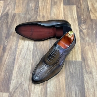 RIB-1DH5 Brown laced oxford wet look official leather shoes with durable leather and rubber soles size 40 - 45