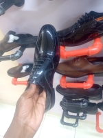 RIB-1Y75 Black laced John Foster wetlook official Genuine leather shoes with durable leather and rubber soles size 40 - 45